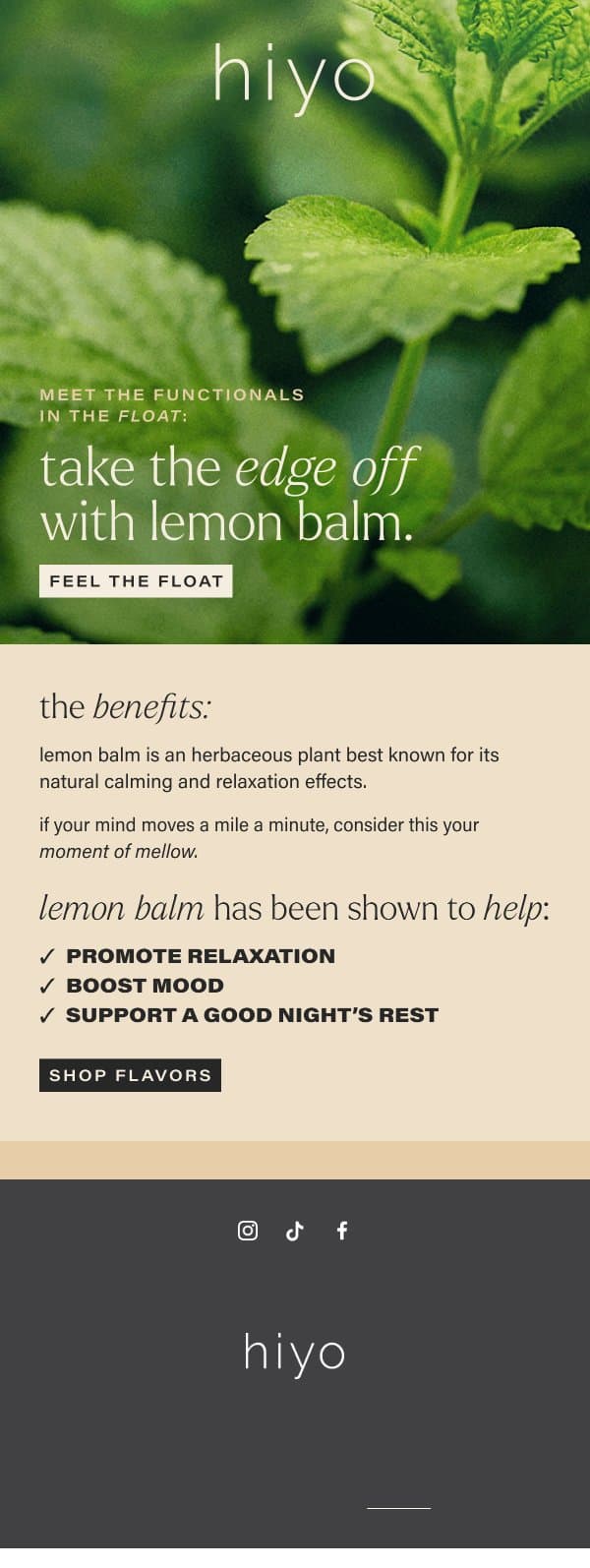 LEMON BALM: EASY DOES IT. email from Hiyo screenshot