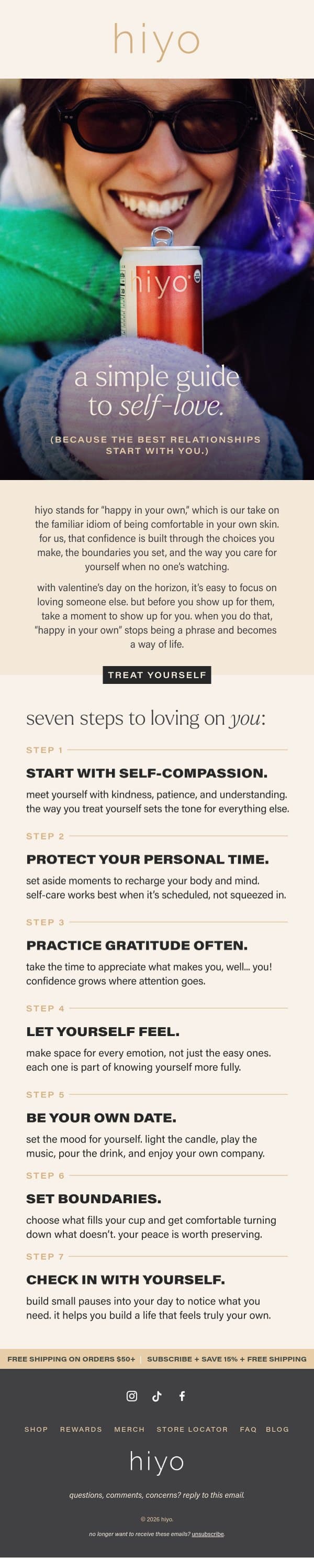 BE YOUR OWN VALENTINE. email from Hiyo screenshot