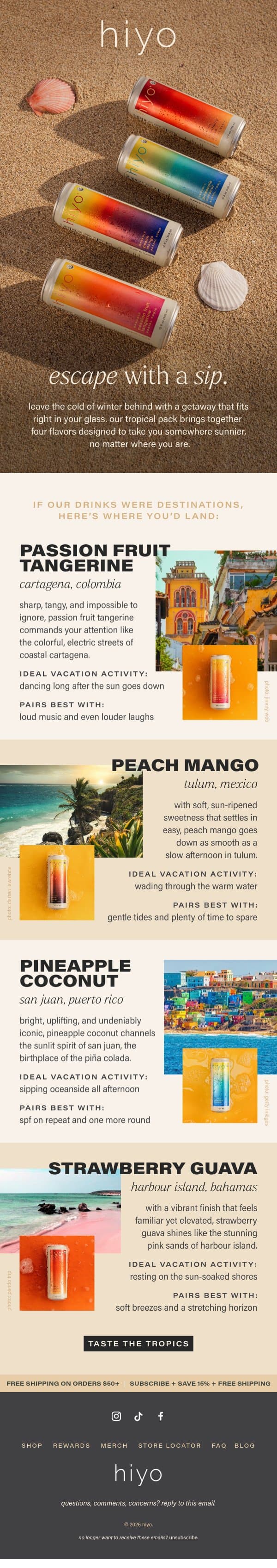 A GETAWAY IN YOUR GLASS. email from Hiyo screenshot