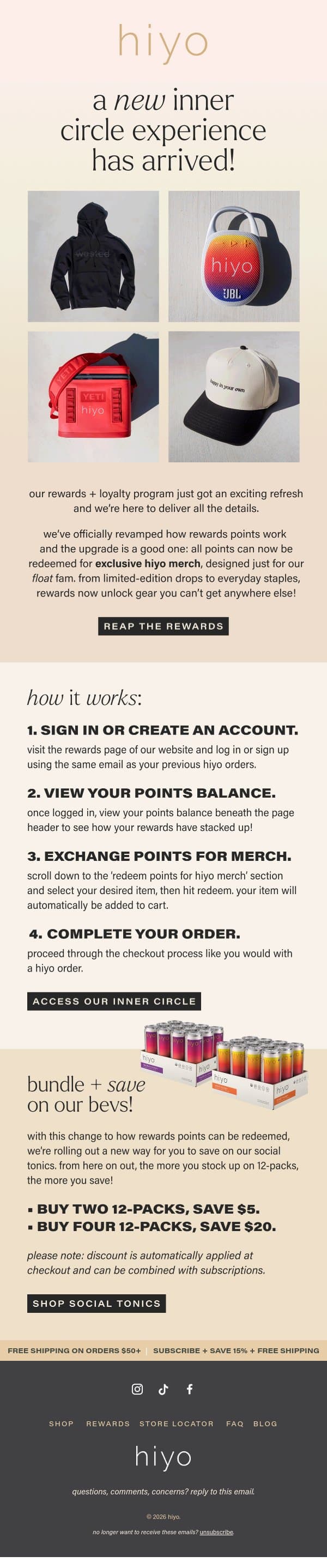 INCOMING: UPDATES TO OUR INNER CIRCLE. email from Hiyo screenshot
