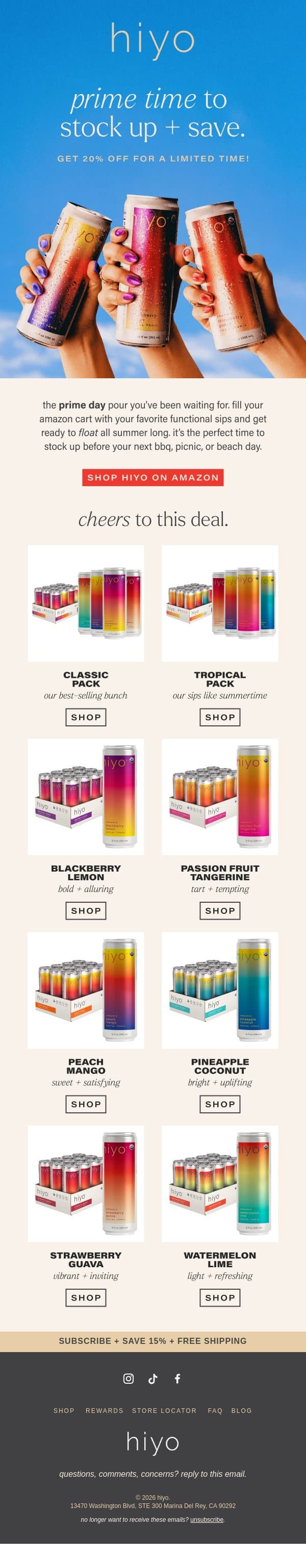 20% OFF EXCLUSIVELY ON AMAZON. email from Hiyo screenshot
