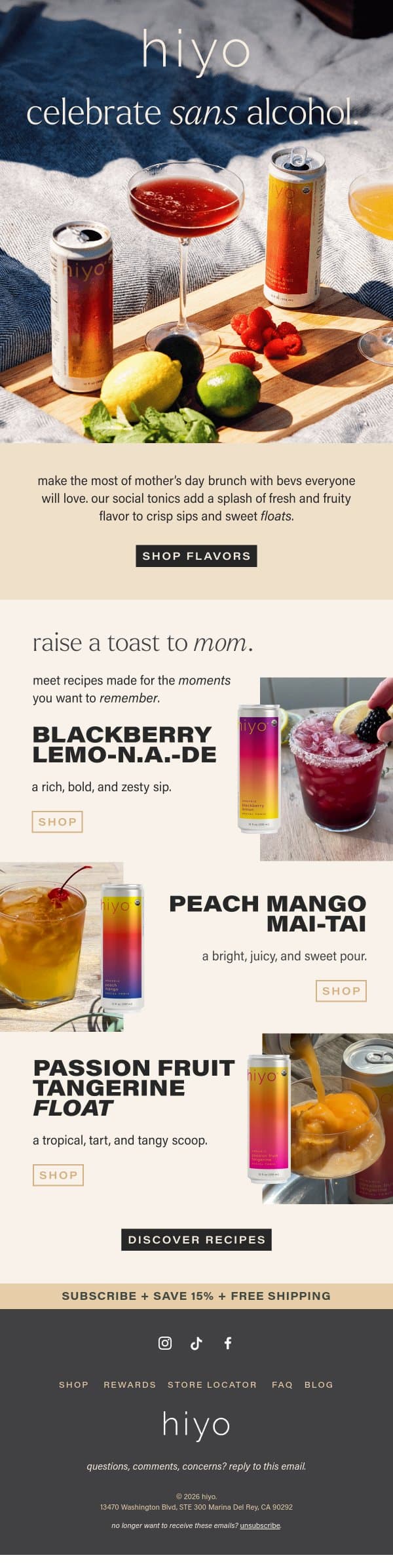 SIP + CELEBRATE! email from Hiyo screenshot
