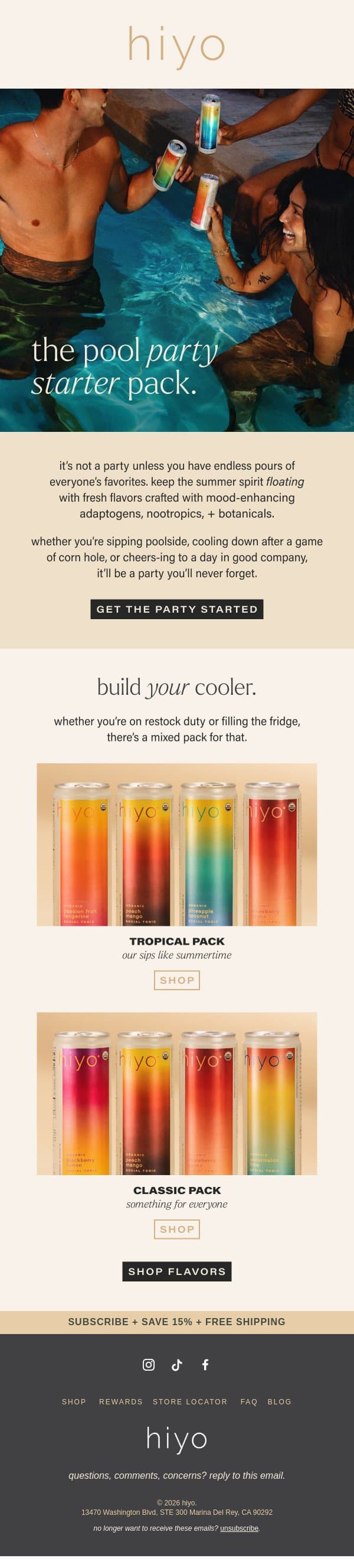 POOL PARTY? COUNT US IN. email from Hiyo screenshot