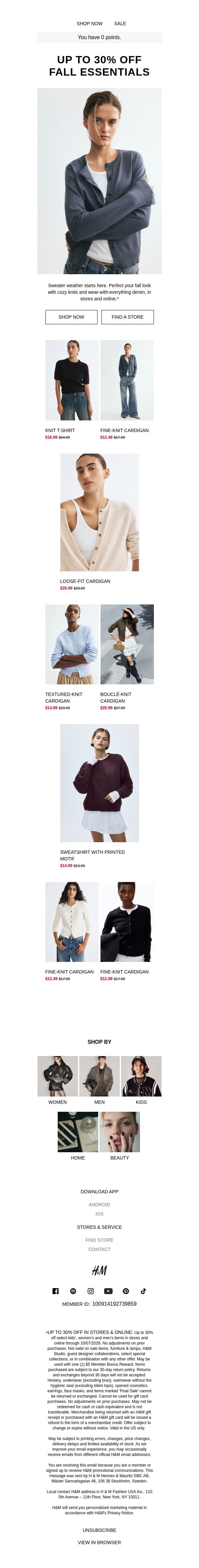 Up to 30% off cardis, jeans, sweats... email from H&M Kids screenshot