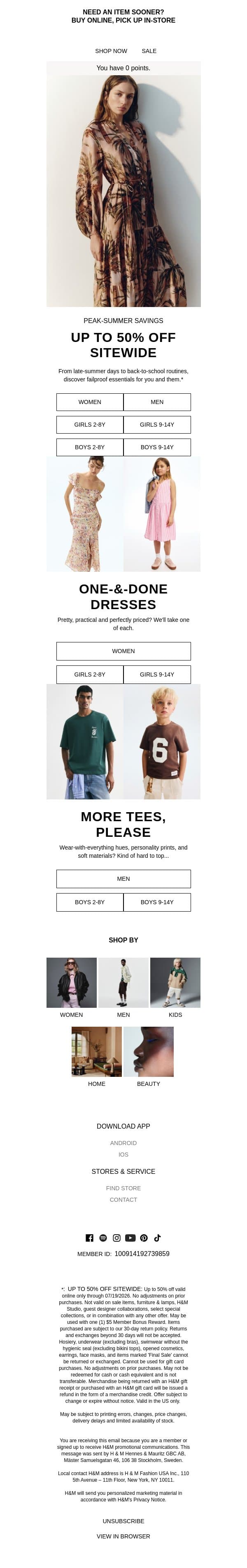 Summer-to-fall favorites from $9.99 email from H&M Kids screenshot