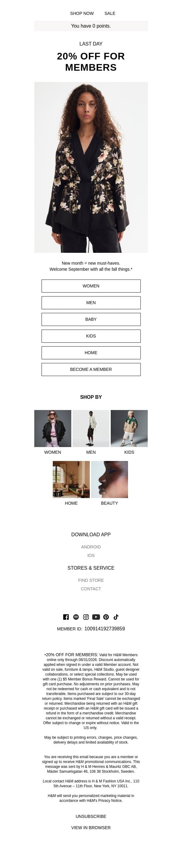 Your 20% off ends soon, Member email from H&M Kids screenshot