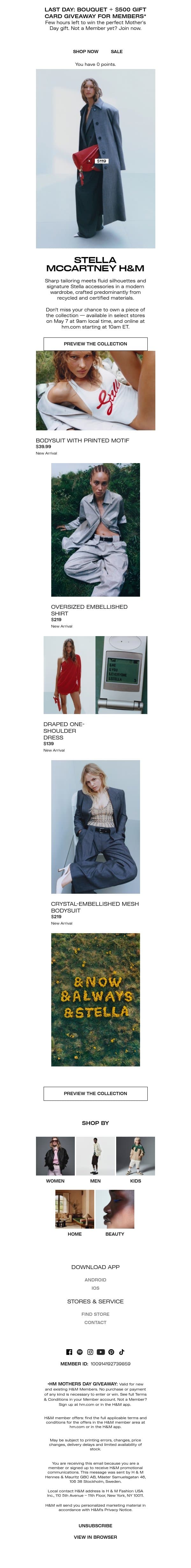The new Stella McCartney H&M email from H&M Kids screenshot