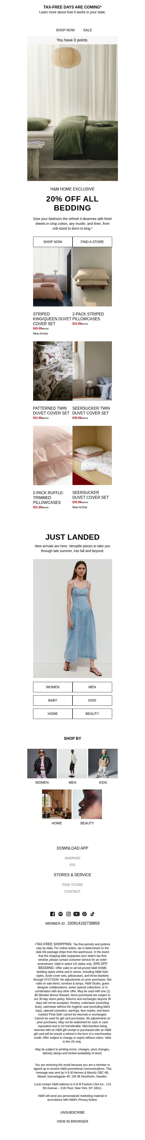 20% off bedding, duvet sets & more email from H&M Kids screenshot
