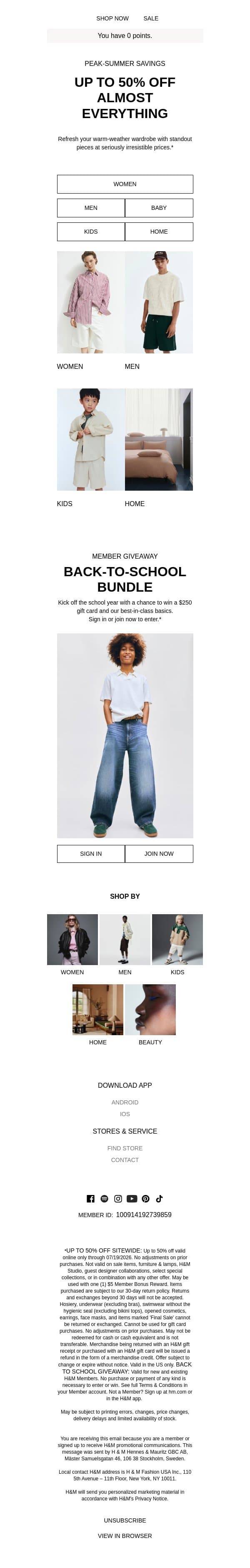 Up to 50% off is on the rise email from H&M Kids screenshot