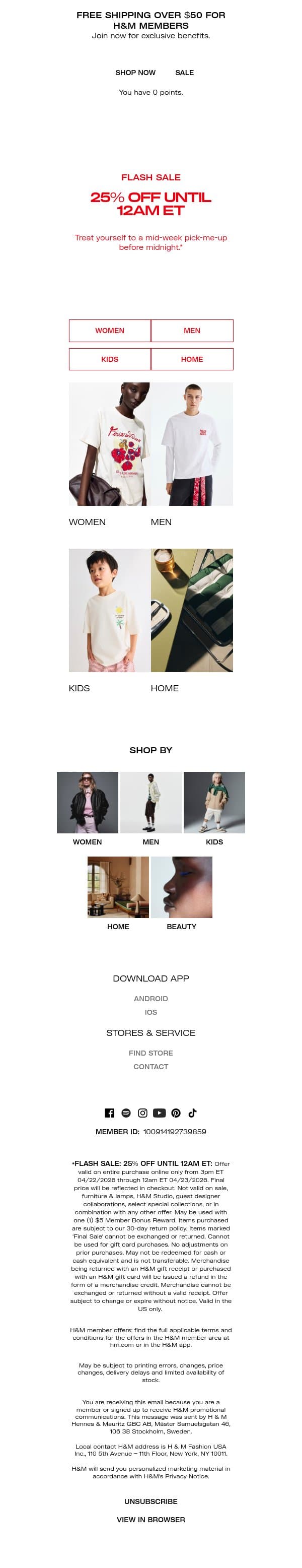 25% off starts now email from H&M Kids screenshot