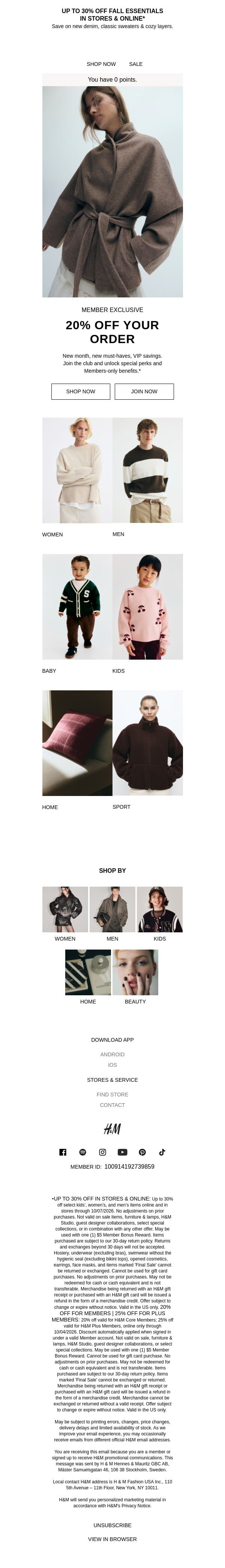 20% off all weekend for Members email from H&M Kids screenshot