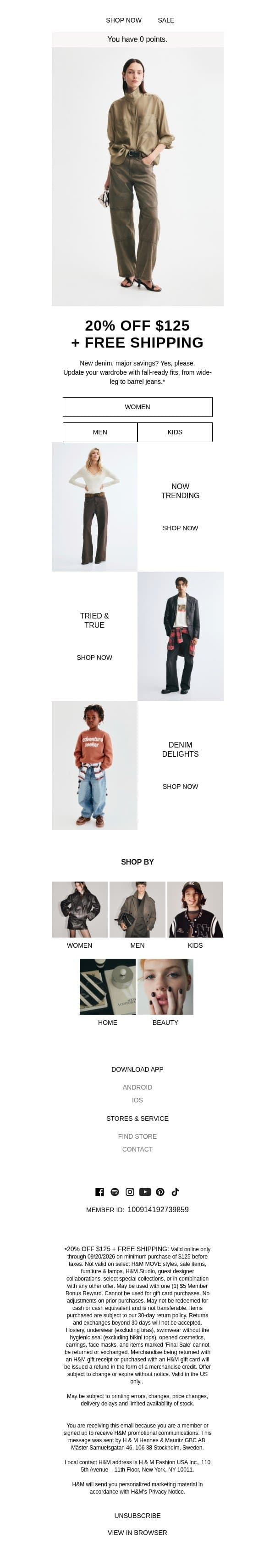Weekend deal: 20% off + free shipping email from H&M Kids screenshot
