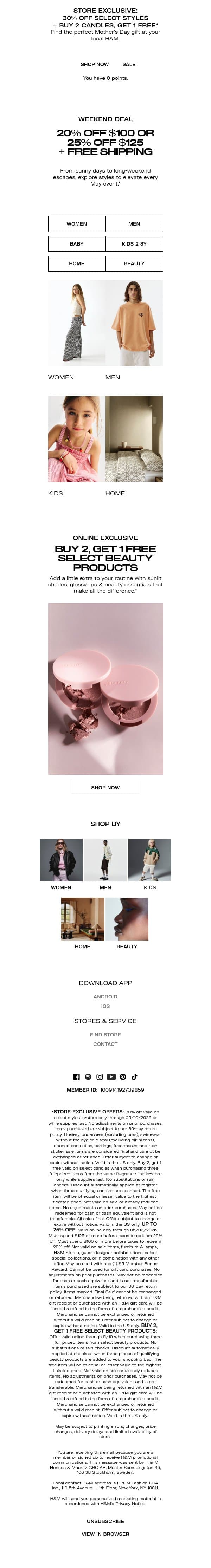20% or 25% off all weekend email from H&M Kids screenshot