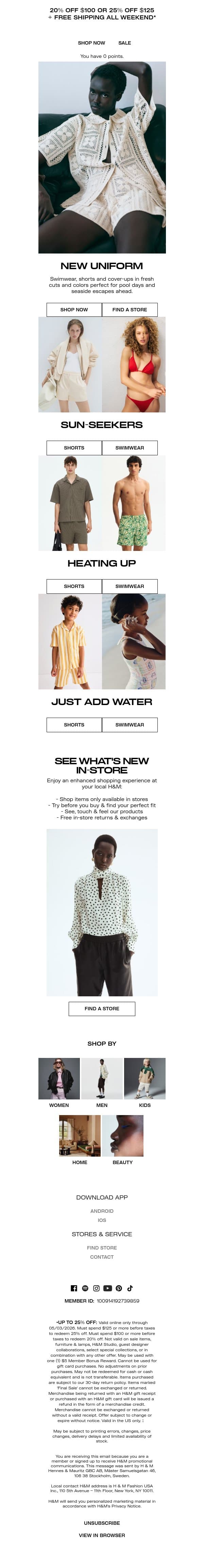 Shorts & swimwear for every plan email from H&M Kids screenshot