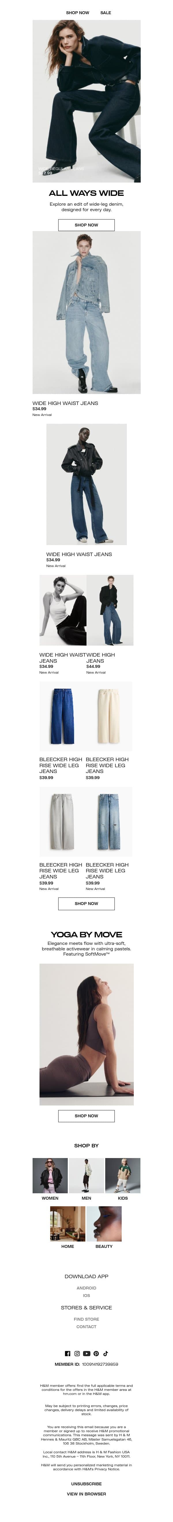 New: Wide-leg jeans email from H&M Kids screenshot