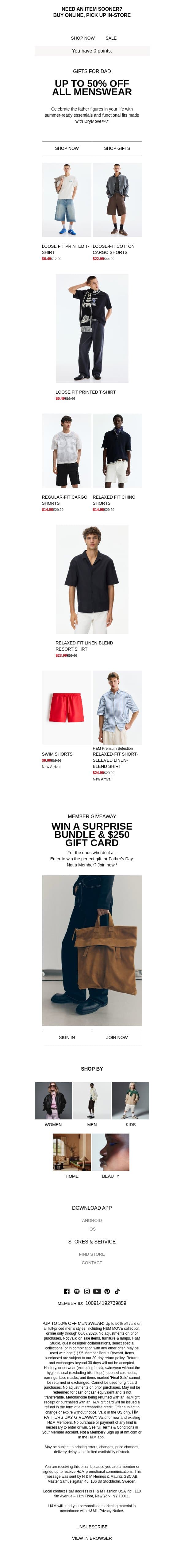 Up to 50% off gifts for every dad email from H&M Kids screenshot