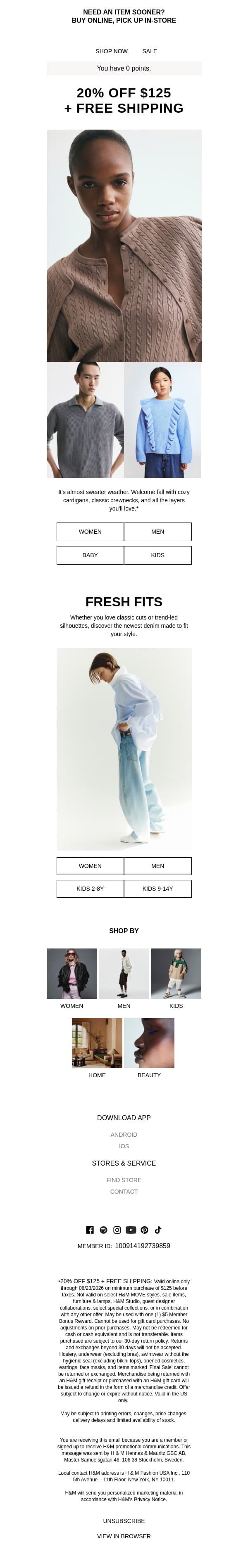 20% off your new favorite sweaters email from H&M Kids screenshot