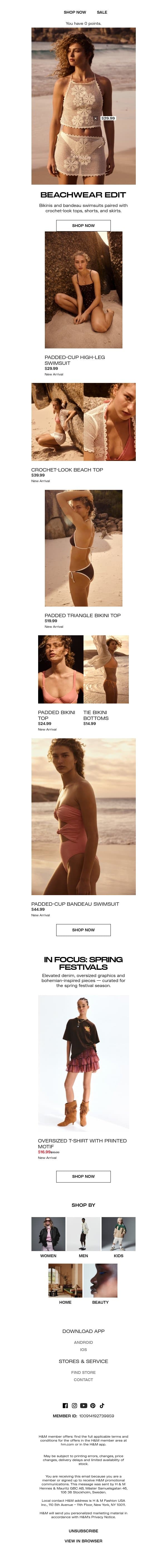 New swim is in + crochet-look styles email from H&M Kids screenshot