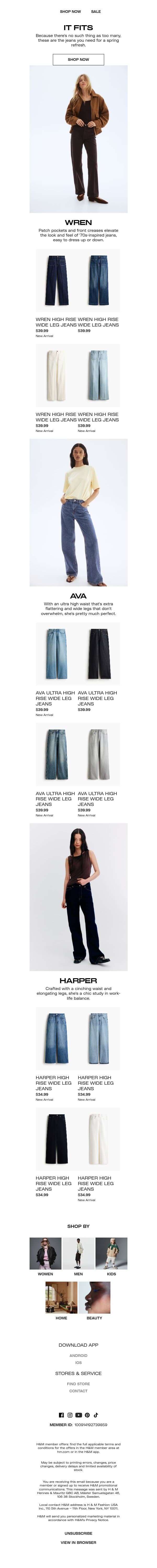 Denim's rising stars: Wren, Ava & Harper email from H&M Kids screenshot