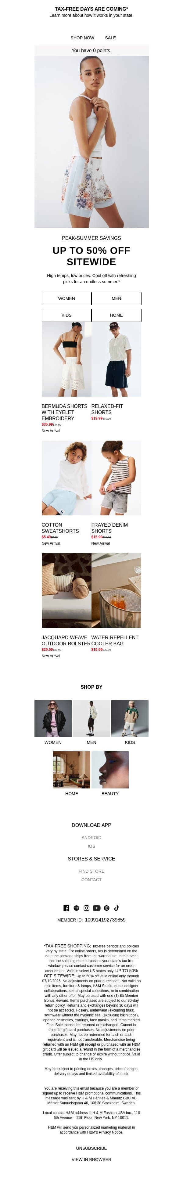 Peak-summer shorts from $12.49 email from H&M Kids screenshot