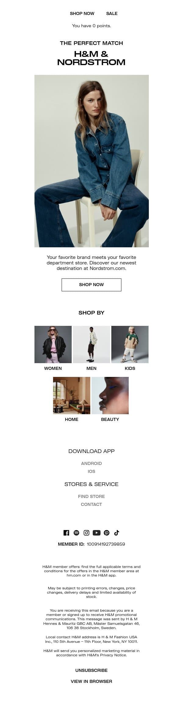 H&M is now on Nordstrom.com email from H&M Kids screenshot