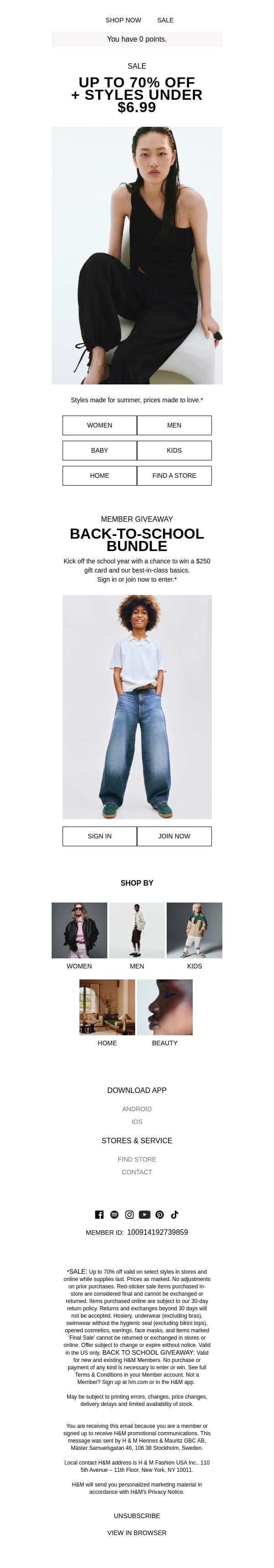 New sale arrivals up to 70% off email from H&M Kids screenshot