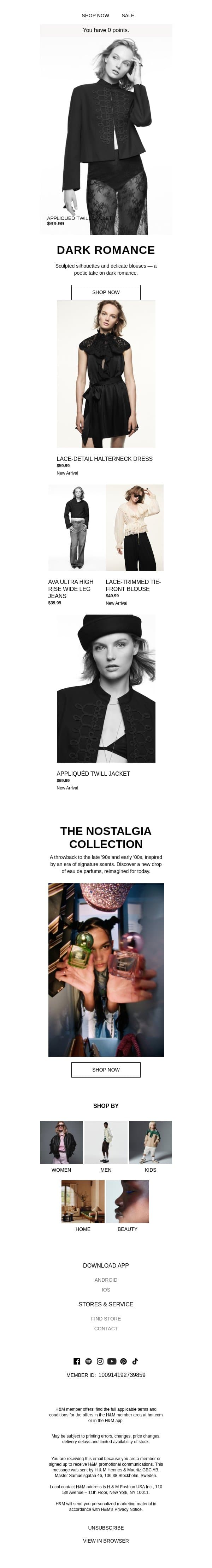 Modern heritage email from H&M Kids screenshot