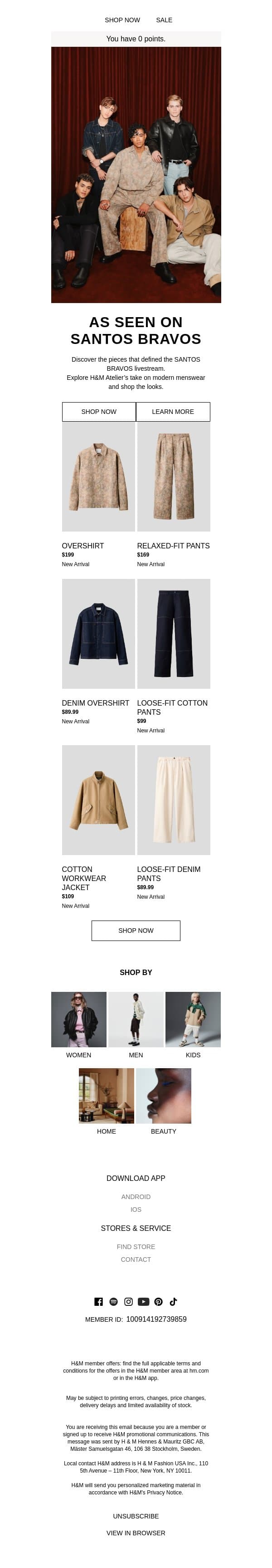 SANTOS BRAVOS in H&M Atelier email from H&M Kids screenshot