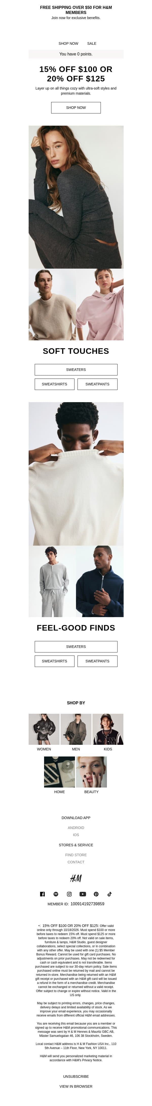 Up to 20% off your entire order email from H&M Kids screenshot