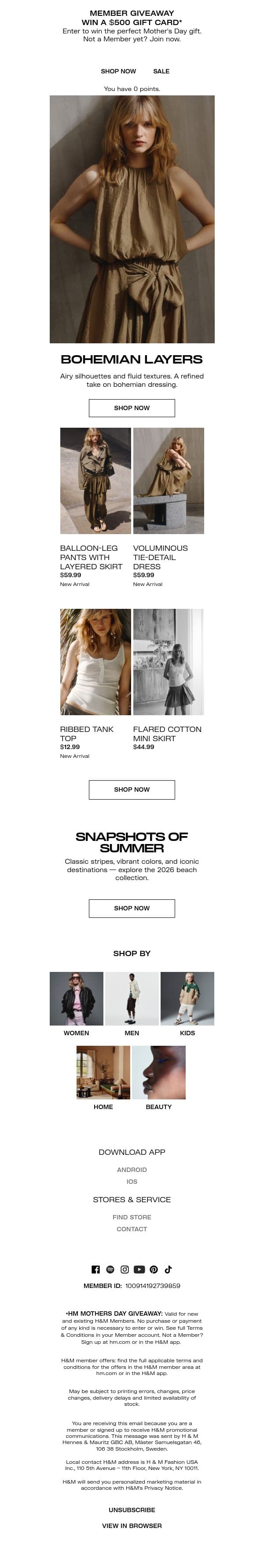 New in: Bohemian layers email from H&M Kids screenshot