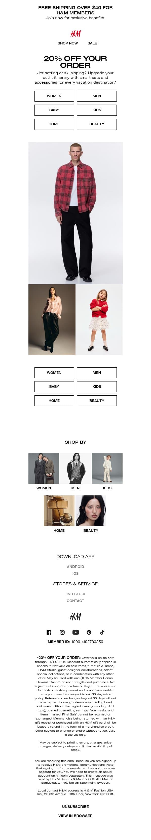 Final hours: 20% off your order email from H&M Kids screenshot