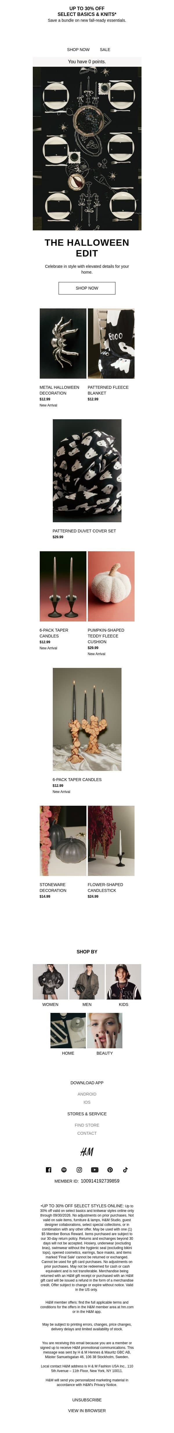 Stylish Halloween decor email from H&M Kids screenshot