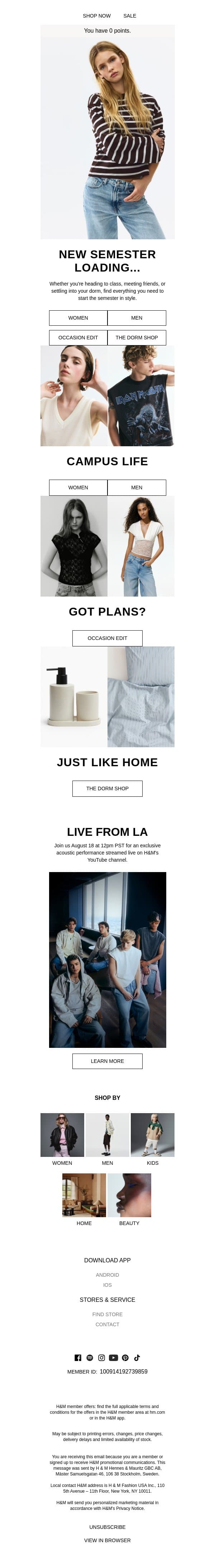 New semester, new essentials email from H&M Kids screenshot