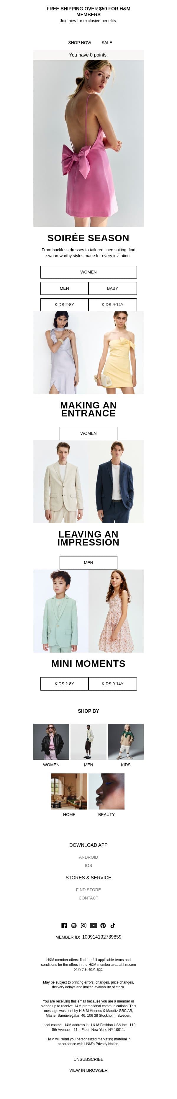 You're invited: summer soirée edit email from H&M Kids screenshot