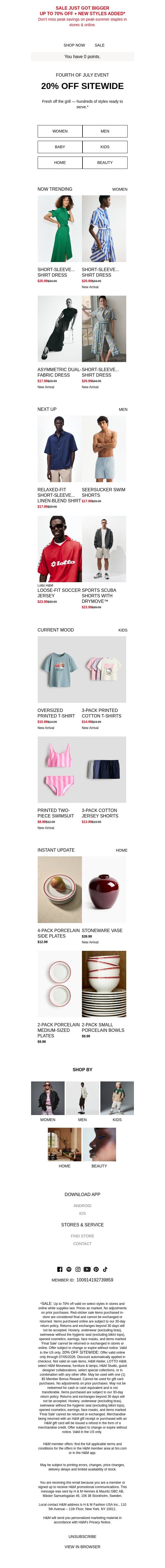 20% off red, white & all new email from H&M Kids screenshot