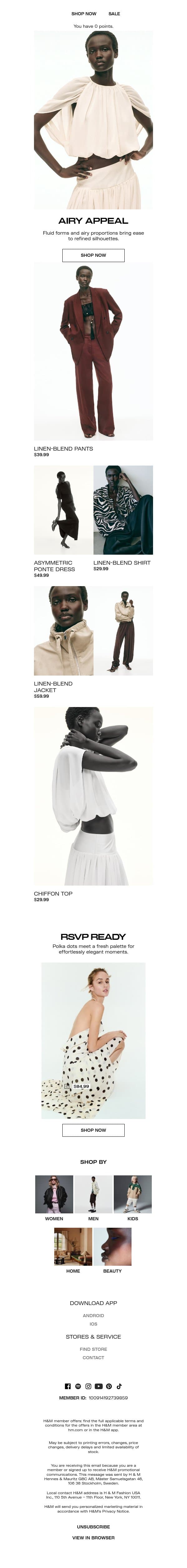 New airy silhouettes email from H&M Kids screenshot