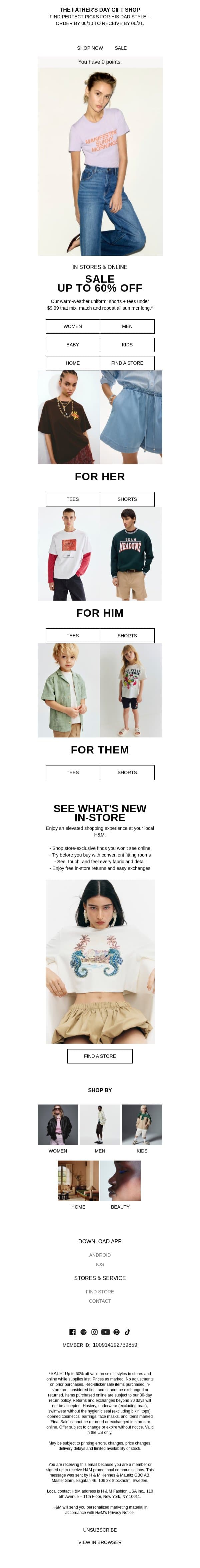 Up to 60% off = cool for the summer email from H&M Kids screenshot