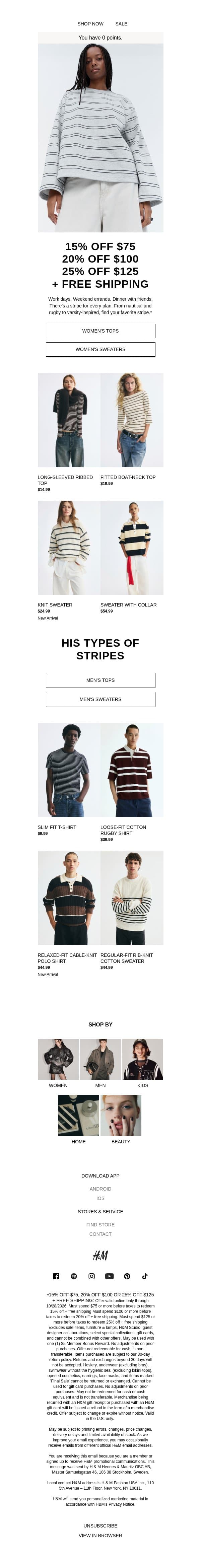 Stripe right: up to 25% off tops, knits & more email from H&M Kids screenshot