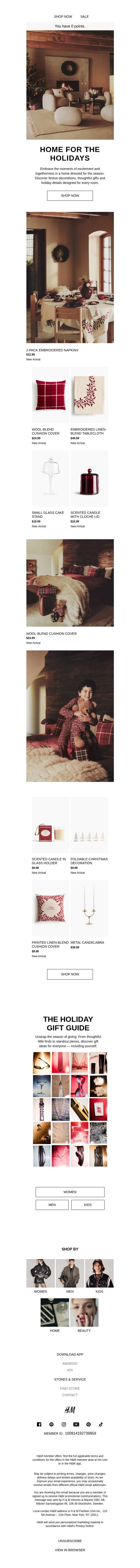 Cozy holiday decorations email from H&M Kids screenshot