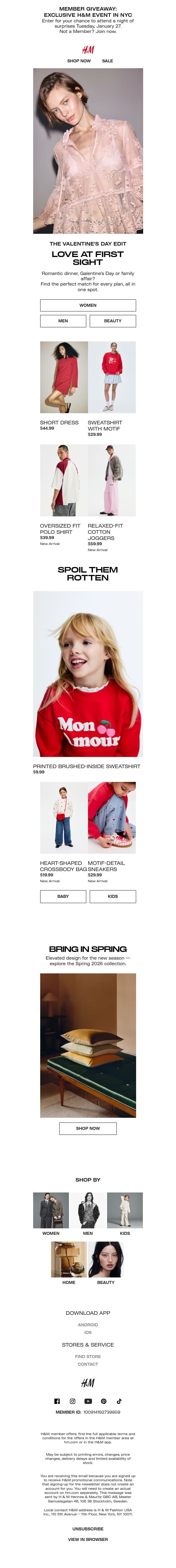 The Valentine's Day edit email from H&M Kids screenshot
