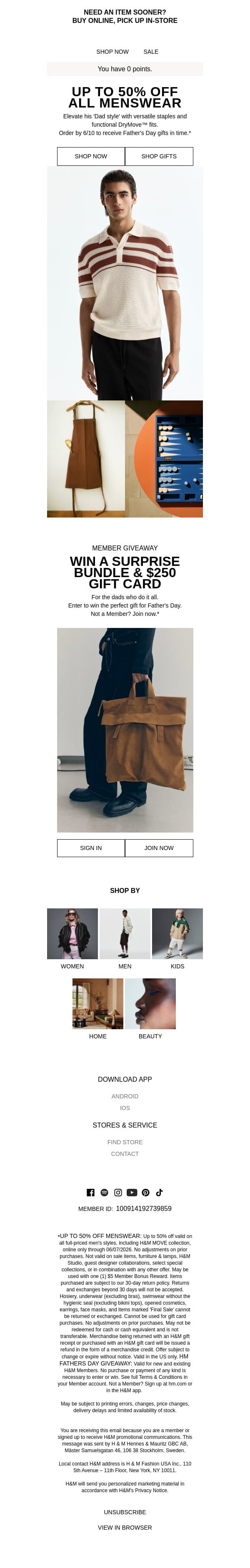 Last day: Up to 50% off menswear email from H&M Kids screenshot
