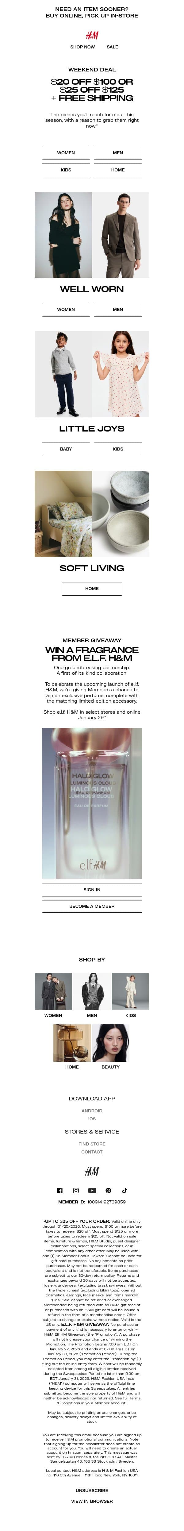 Major upgrade: $20 or $25 off email from H&M Kids screenshot