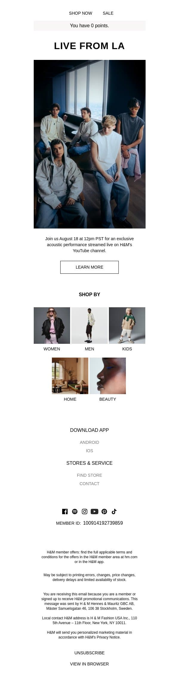 Live from LA: SANTOS BRAVOS email from H&M Kids screenshot