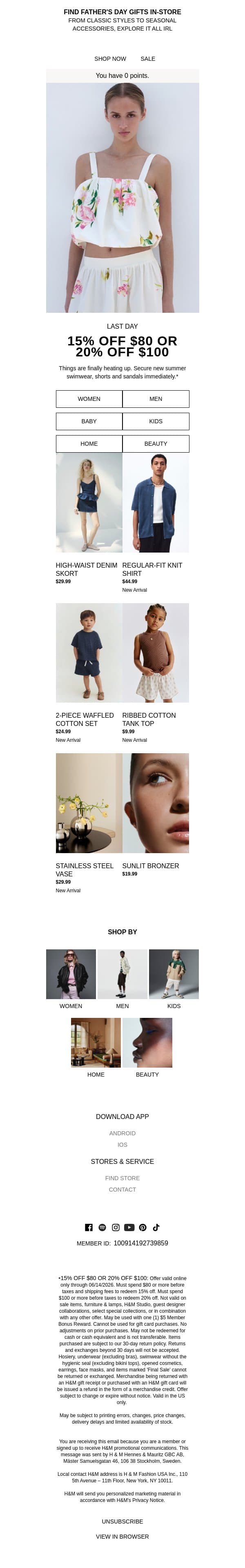 15% or 20% off ends tonight email from H&M Kids screenshot
