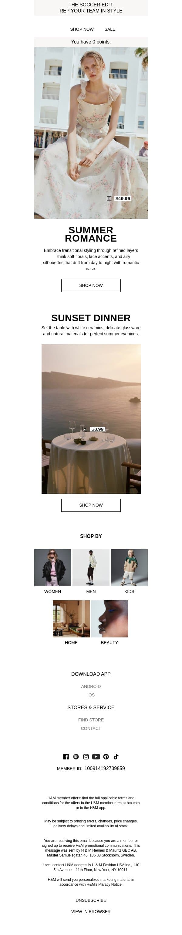 Day-to-night styles for your summer wardrobe email from H&M Kids screenshot