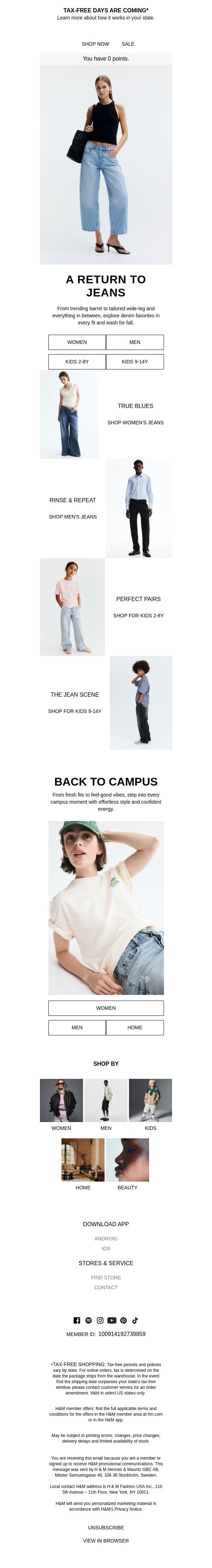 Jeans are back (like they never left) email from H&M Kids screenshot