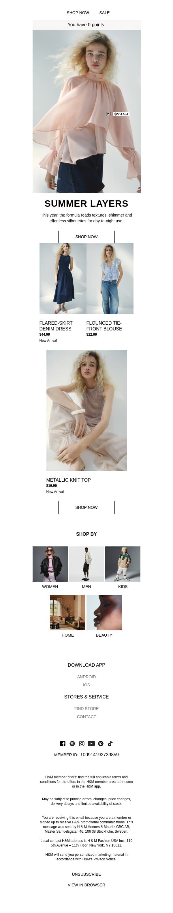 Must-have pieces for summer layering email from H&M Kids screenshot