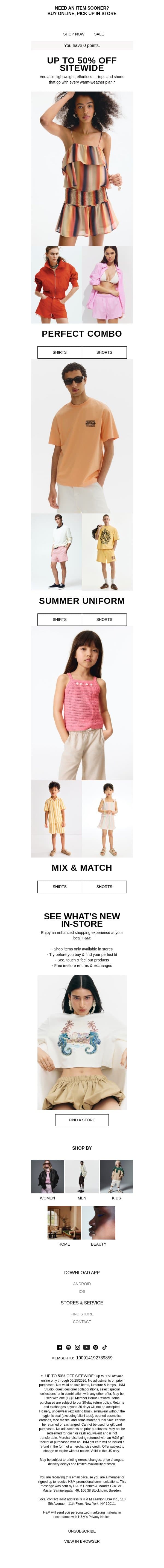 Tops & shorts for all, all up to 50% off email from H&M Kids screenshot