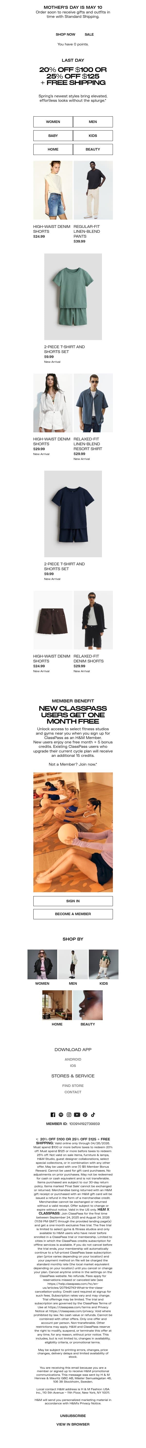 25% or 20% off + free shipping ends tn email from H&M Kids screenshot