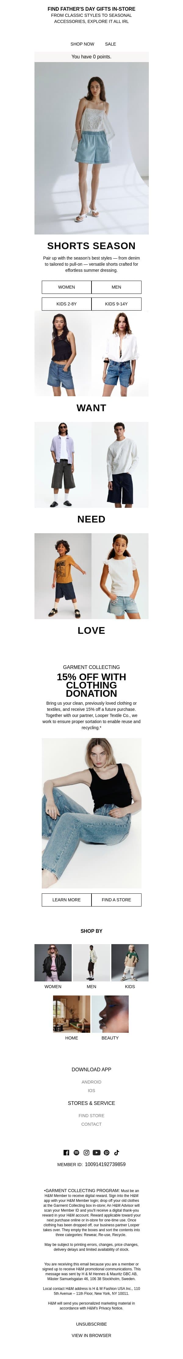 Summer's must-have shorts email from H&M Kids screenshot